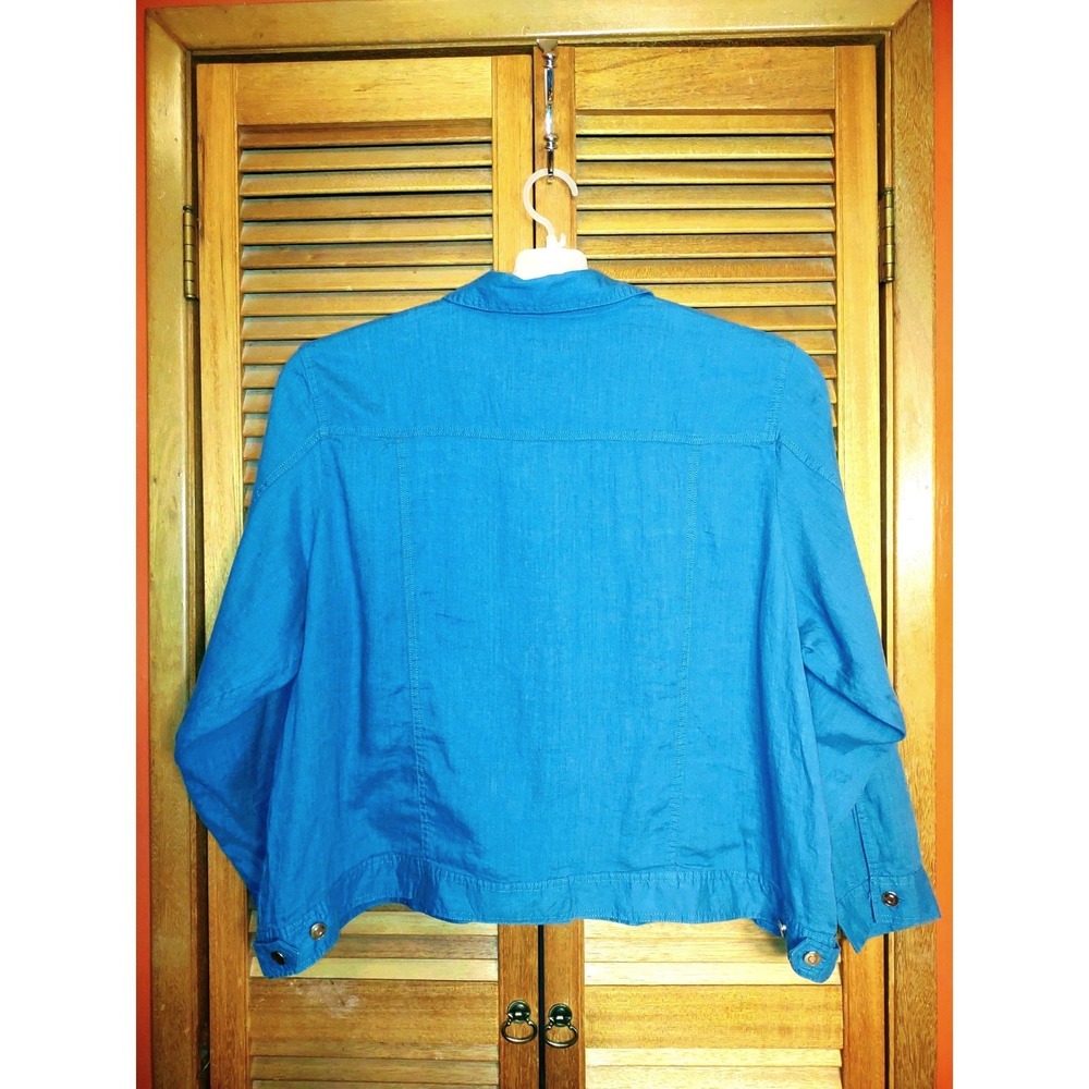 100% Linen Jones New York Jacket Womens 3X Blue NEW Relaxed Trucker Lightweight - Picture 3 of 9